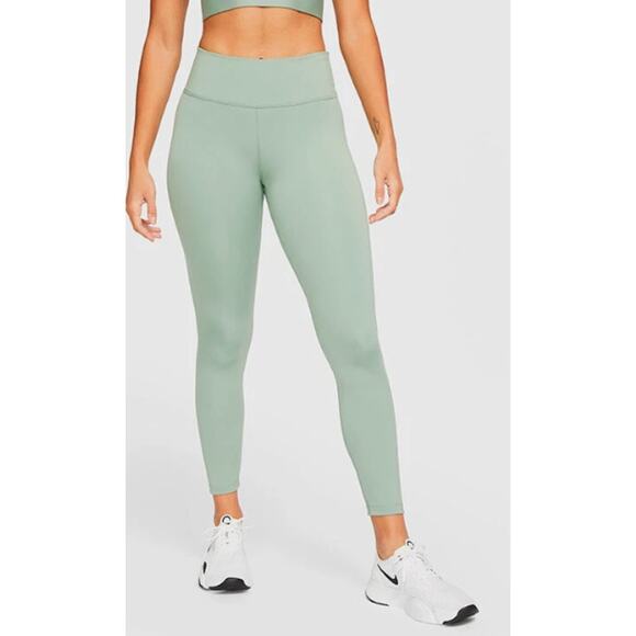 Nike Pants - Nike One Dri Fit Rhinestone Logo Light Green Mid Rise Training Tight Women Sz M